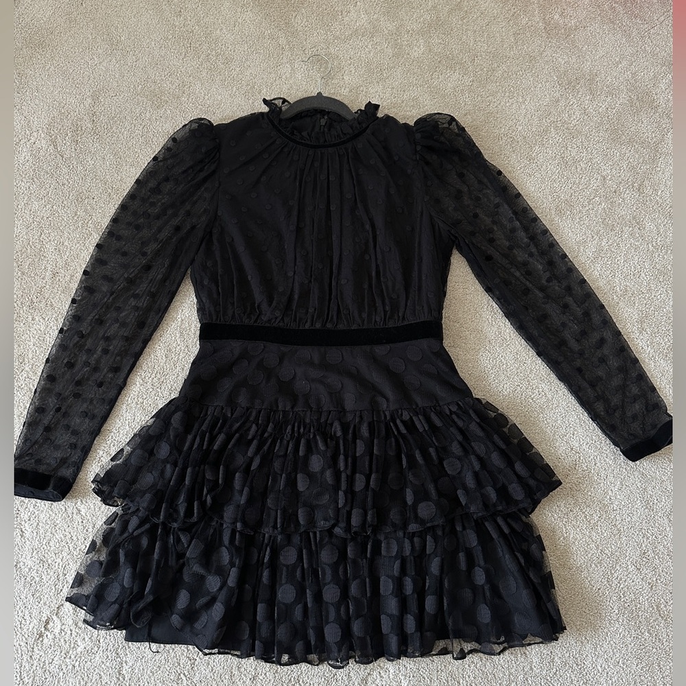 Saloni Black Velvet Polka Dot Cocktail Dress size 10